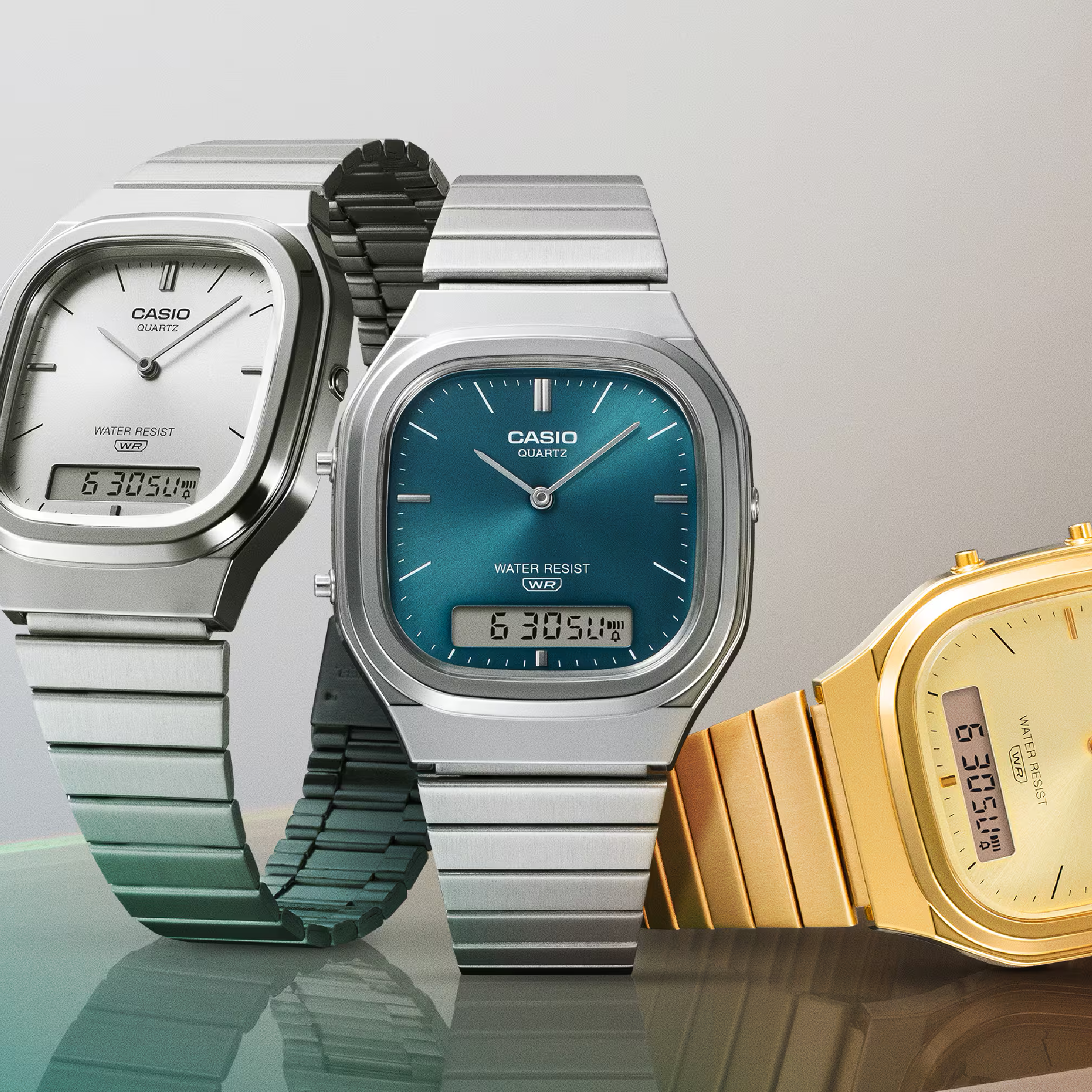 Casio Duo Square Face Combi Silver Dial AQ240E-7A