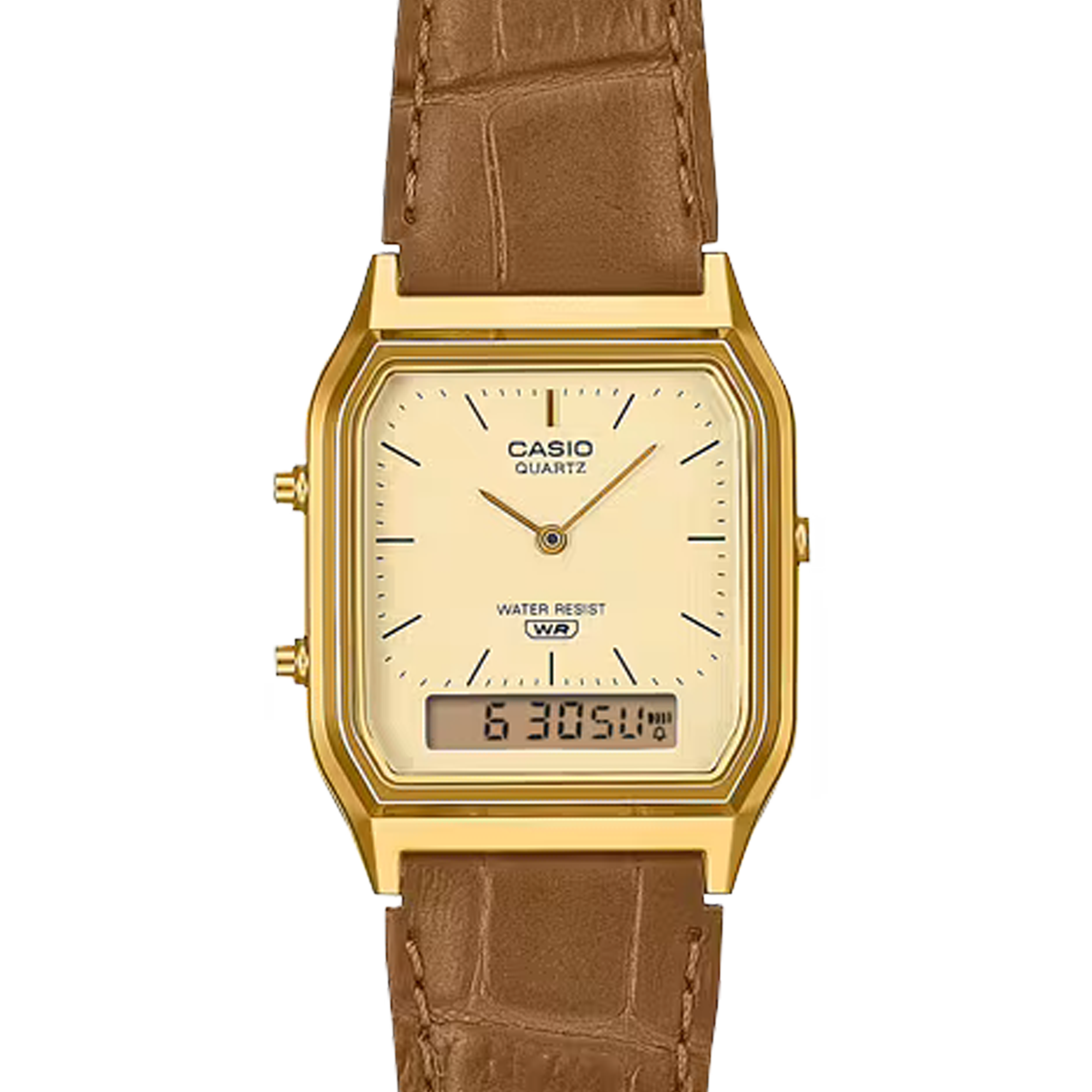 Casio Vintage Analogue Digital Gold Case/Brown  Leather AQ-230EGL-9ADF