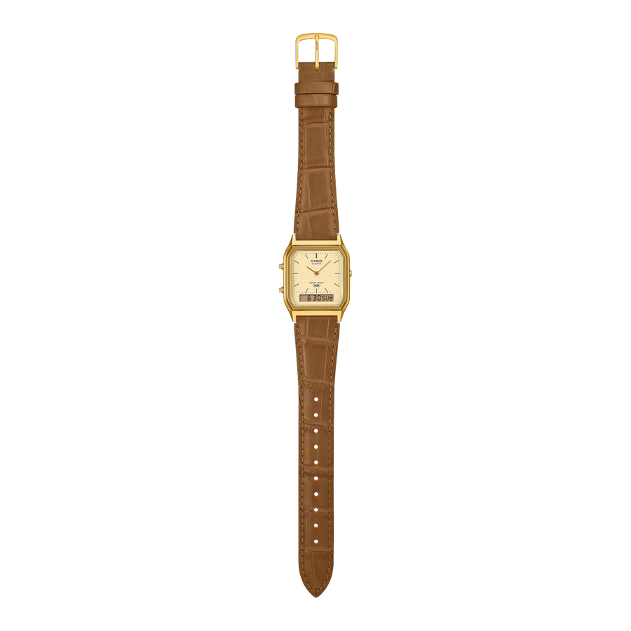 Casio Vintage Analogue Digital Gold Case/Brown  Leather AQ-230EGL-9ADF