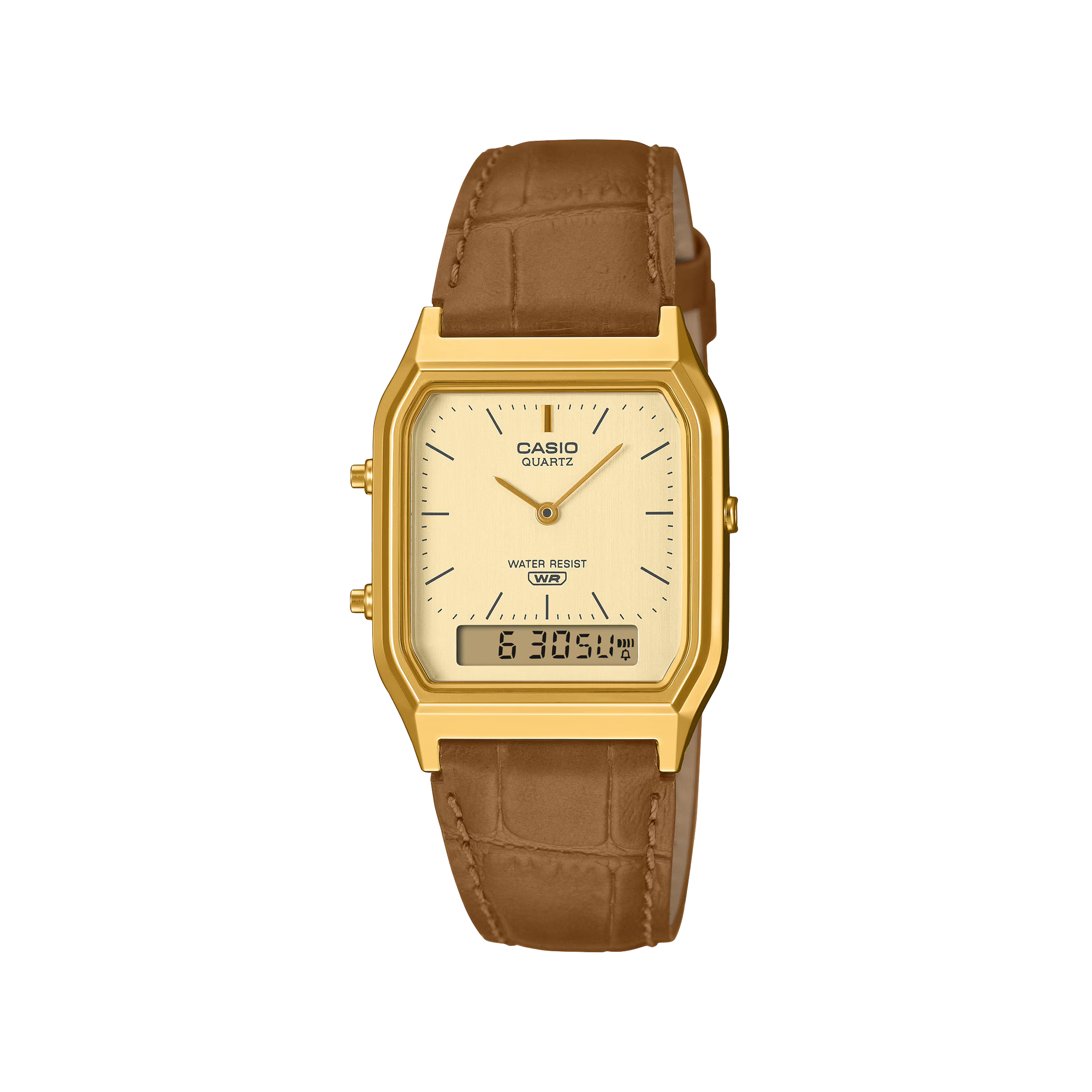 Casio Vintage Analogue Digital Gold Case/Brown  Leather AQ-230EGL-9ADF