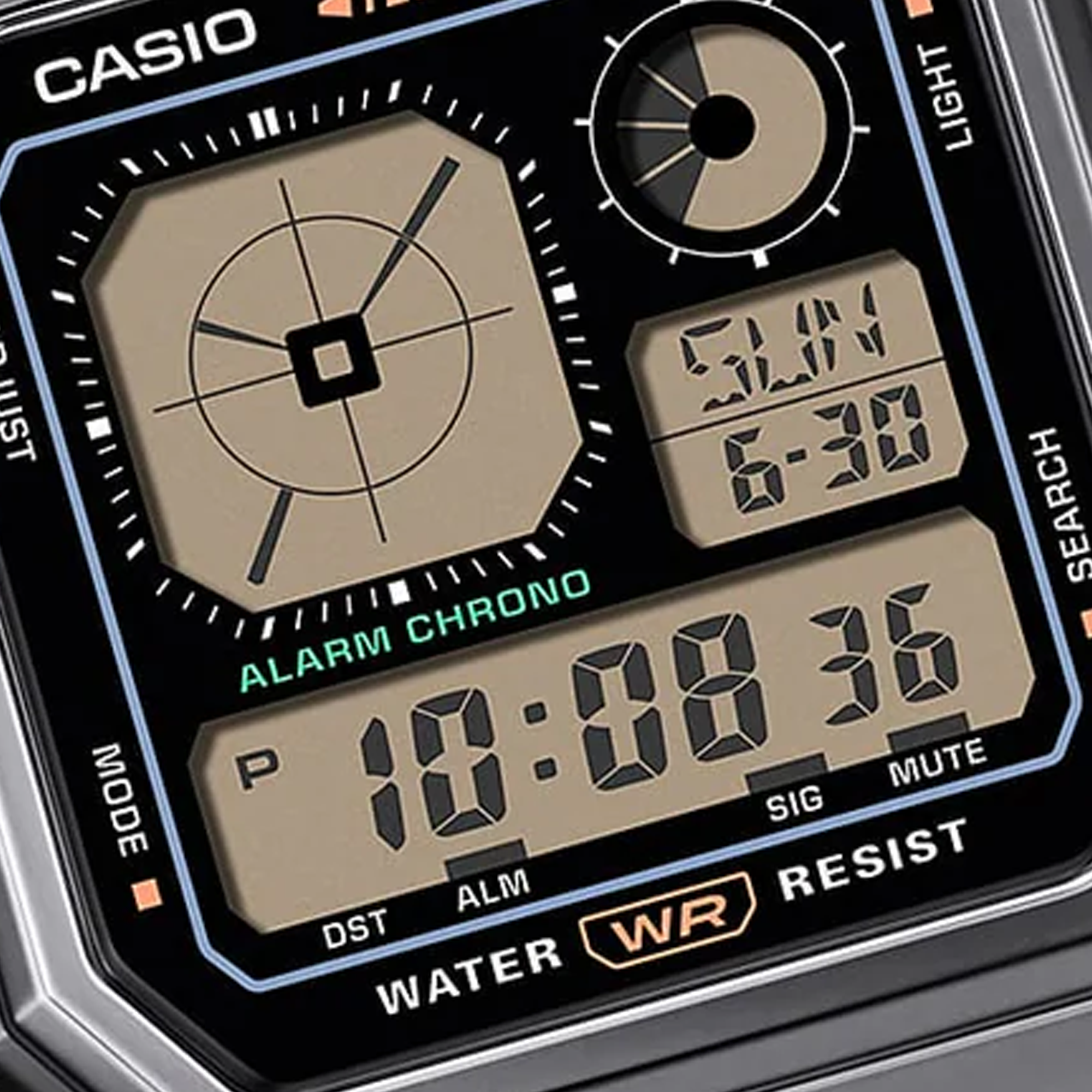 Casio Vintage Stylish Octagon Black Face S/Steel Band A130WEGG-1A