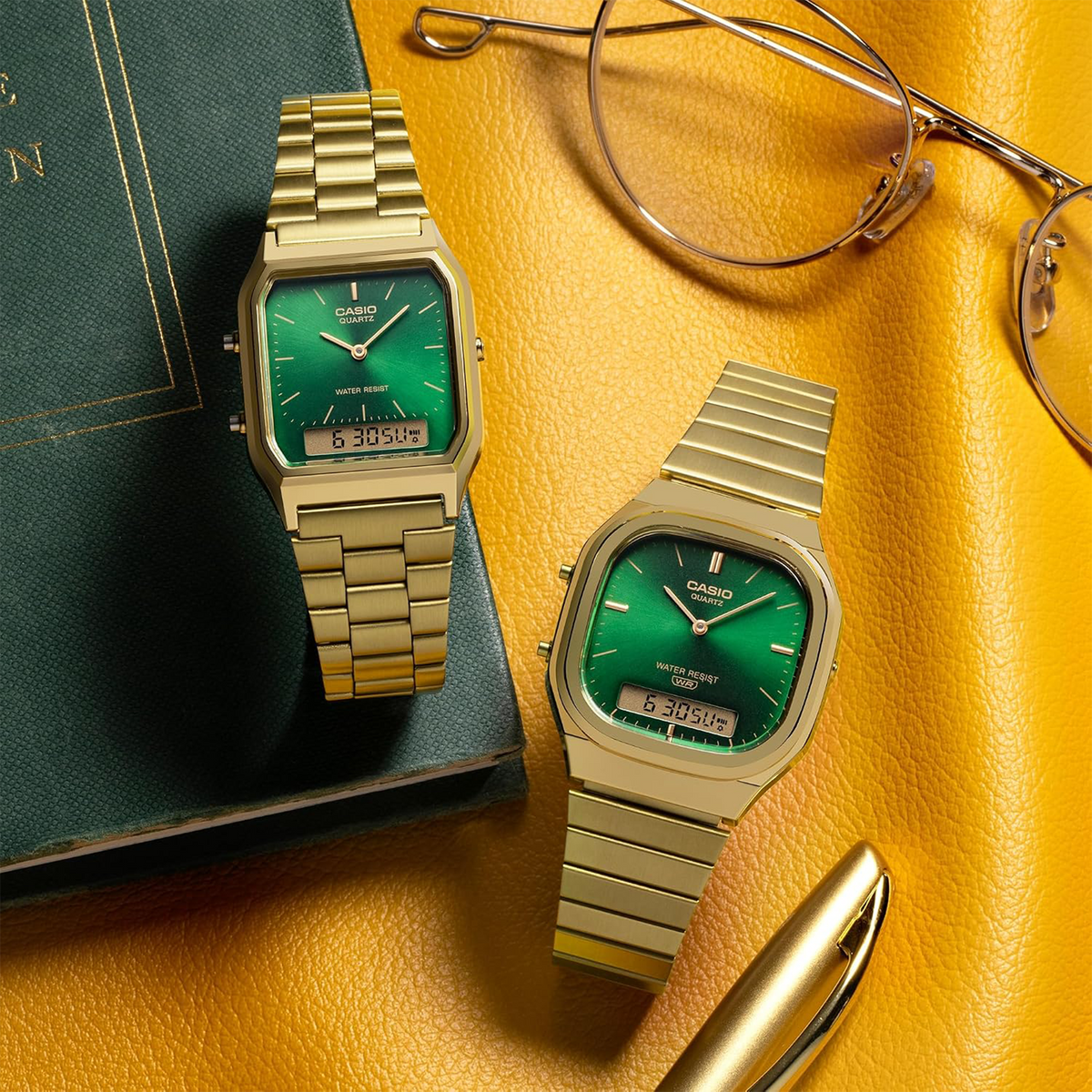 Casio AQ230GA-3A Vintage Gold Case Green Sunray Dial