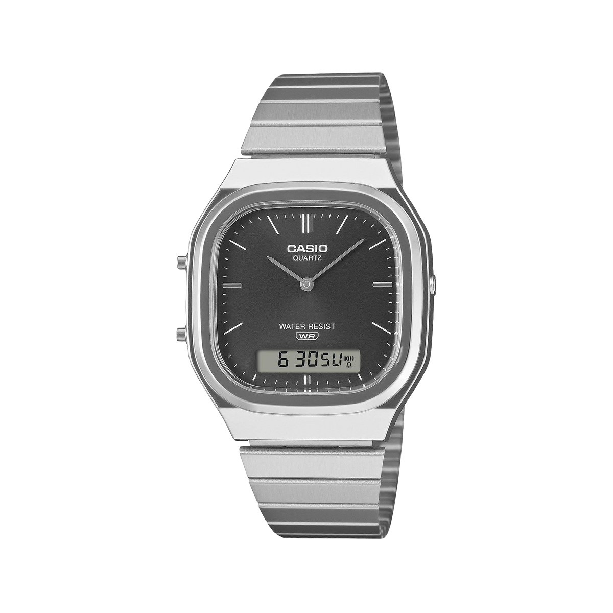 Casio AQ240E-1A Vintage Silver Case Black Sunray Dial