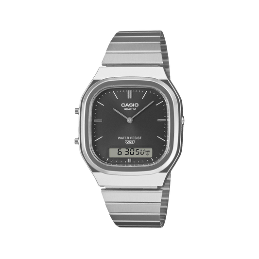Casio AQ240E-1A Vintage Silver Case Black Sunray Dial