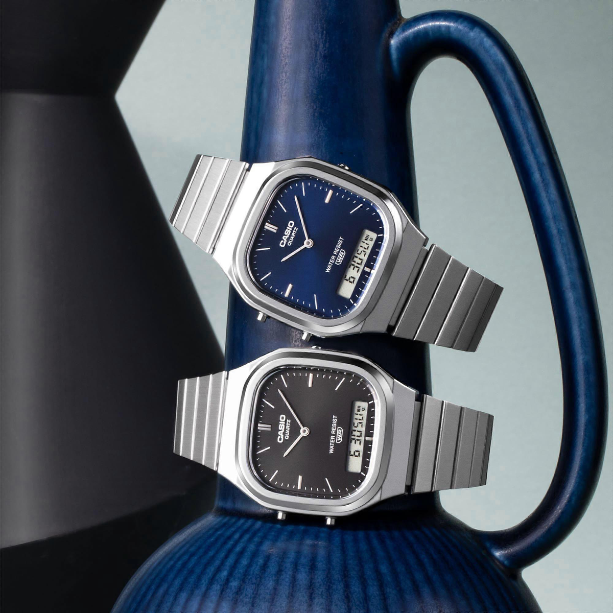 Casio AQ240E-2A2 Vintage Silver Case Navy Sunray Dial