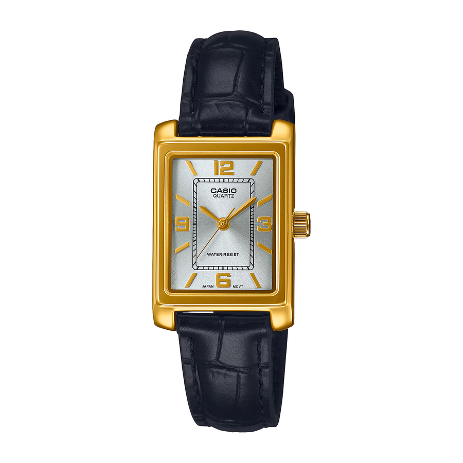 Casio Ladies Analogue Gold Bezel/Black Leather LTP1234PGL-7A2