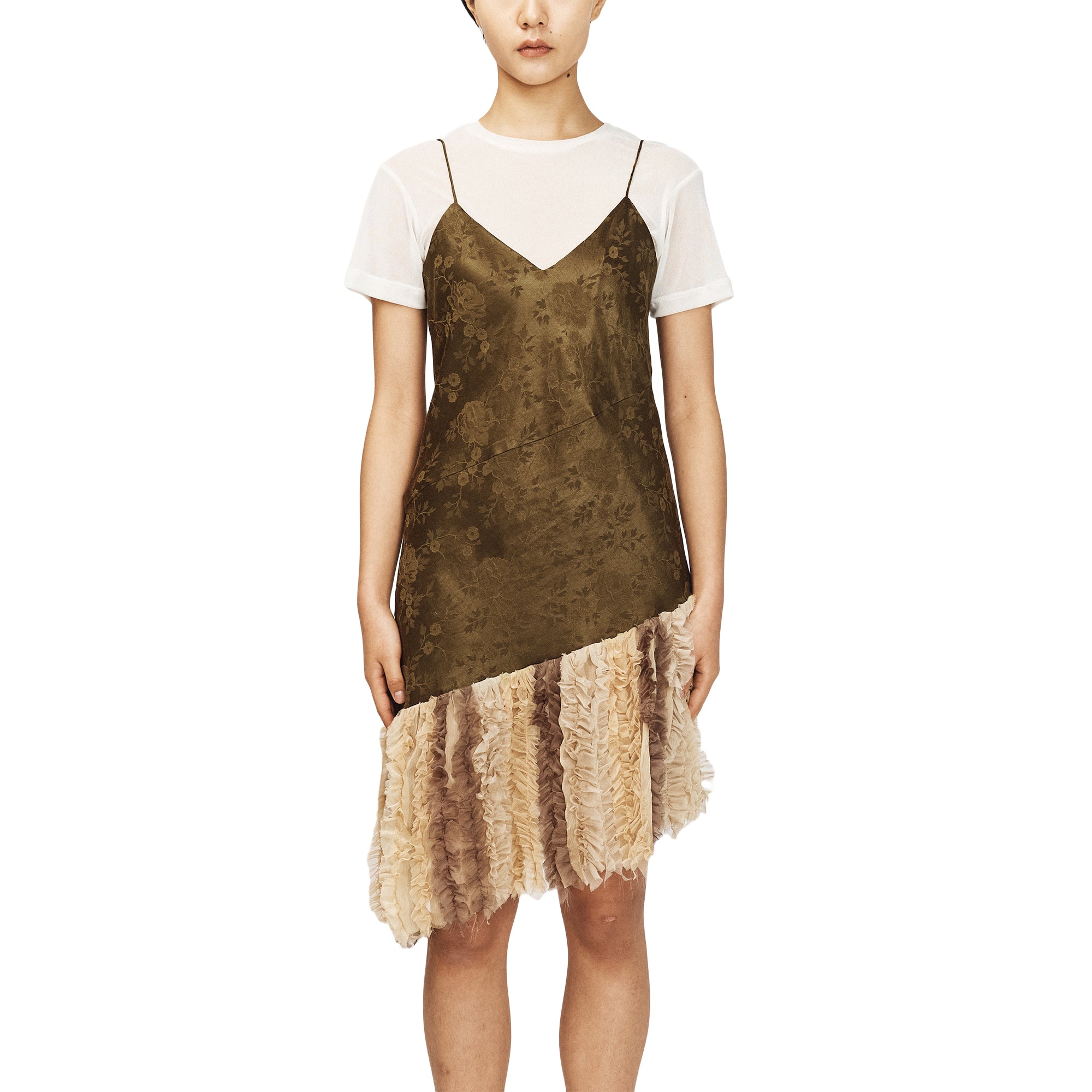 Song For The Mute Women's Chiffon Slip Dress Khaki 251_WDS037_FLORKHA