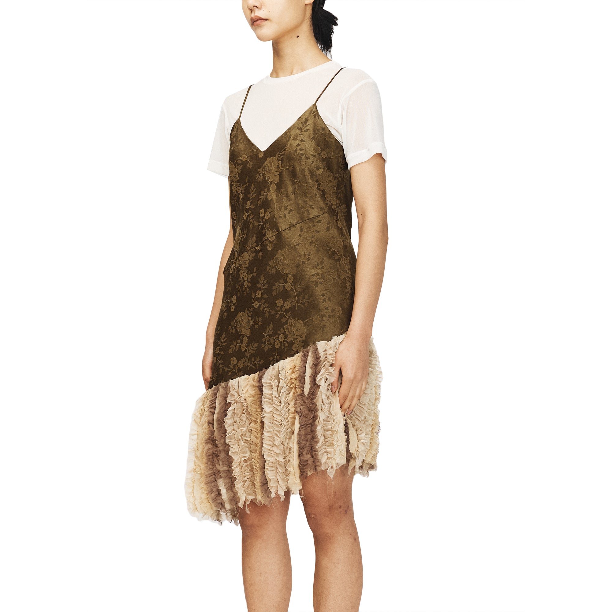 Song For The Mute Women's Chiffon Slip Dress Khaki 251_WDS037_FLORKHA