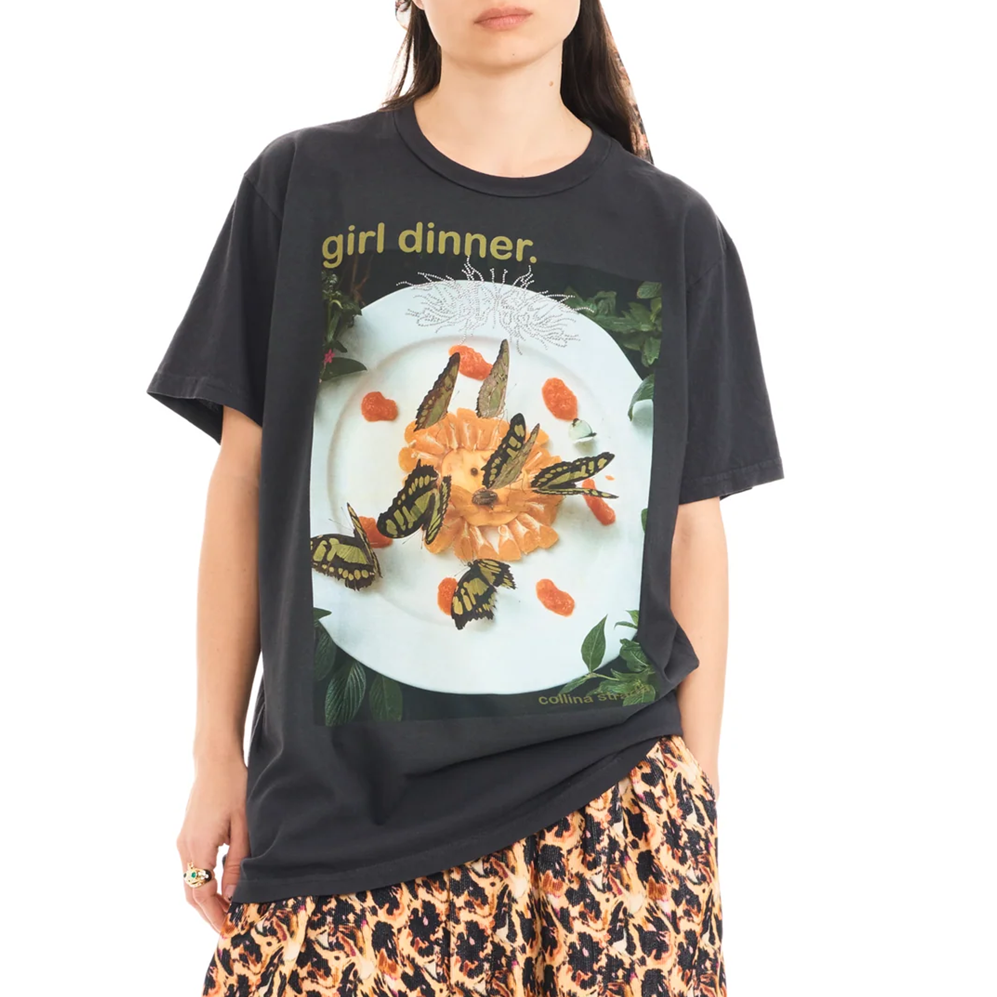 Collina Strada Women's Girl Dinner Rhinestone Graphic Tee