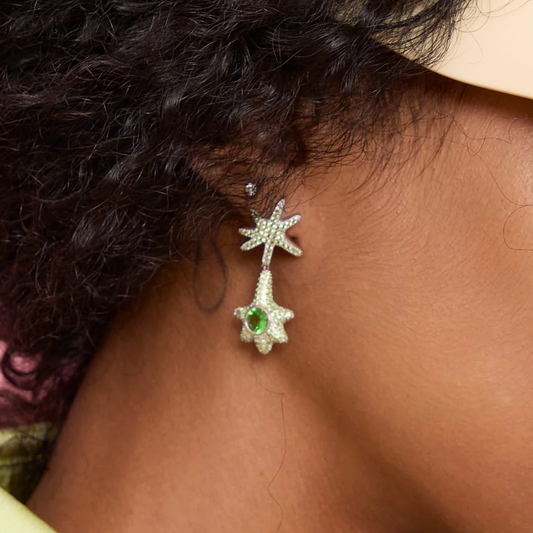 Collina Strada Star Drop Earrings Apple Green Pave