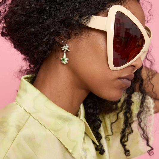 Collina Strada Star Drop Earrings Apple Green Pave