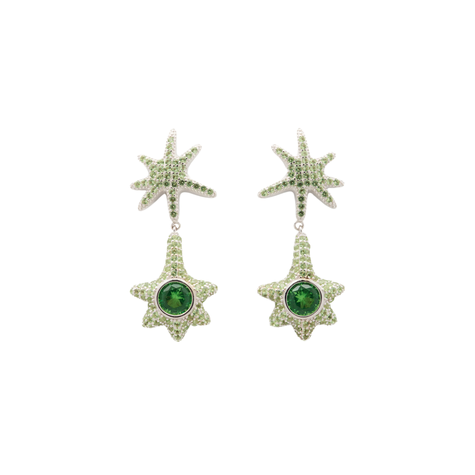 Collina Strada Star Drop Earrings Apple Green Pave
