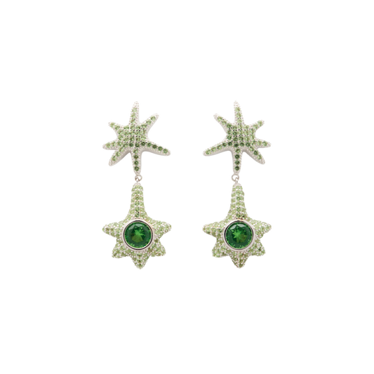 Collina Strada Star Drop Earrings Apple Green Pave