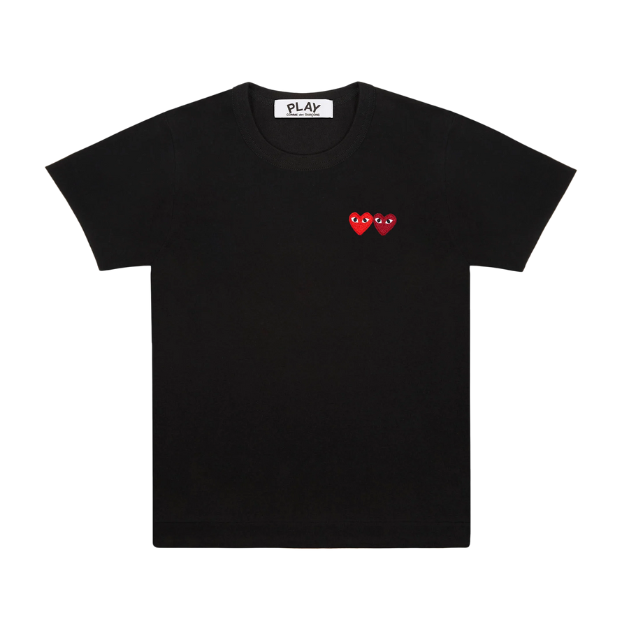 Comme Des Garcons PLAY T-Shirt Double Burgundy Emblem Black AX-T226-051