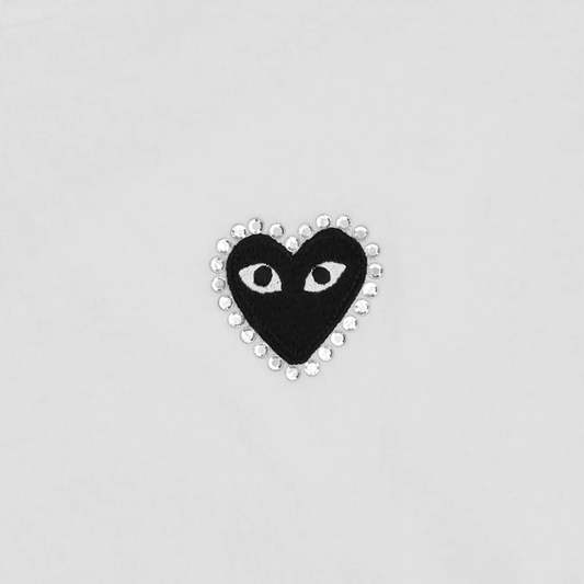 Comme Des Garcons PLAY T-Shirt Rhinestone Emblem Heart White/Black