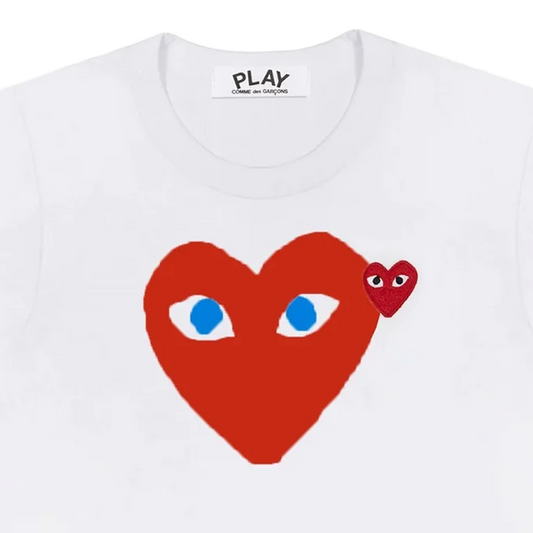 Comme Des Garcons Play T-Shirt Red Emblem White AX-T086-051