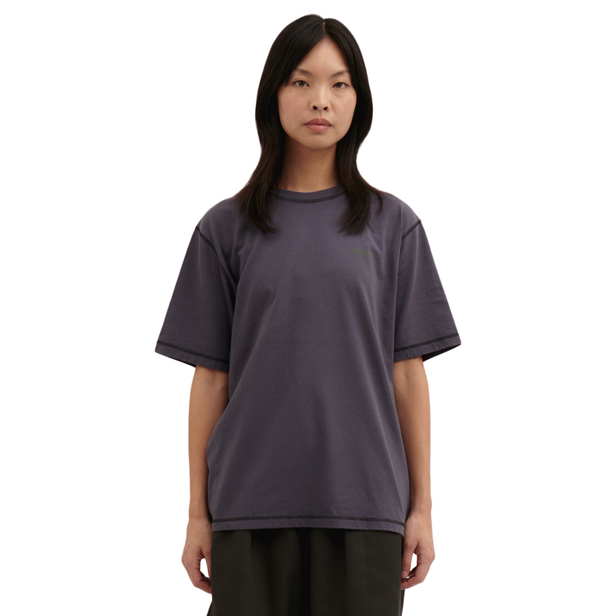 Pseushi Contrast Stitch T-Shirt Black Currant