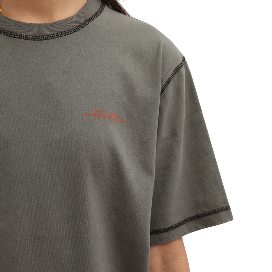 Pseushi Contrast Stitch T-Shirt Warm Grey