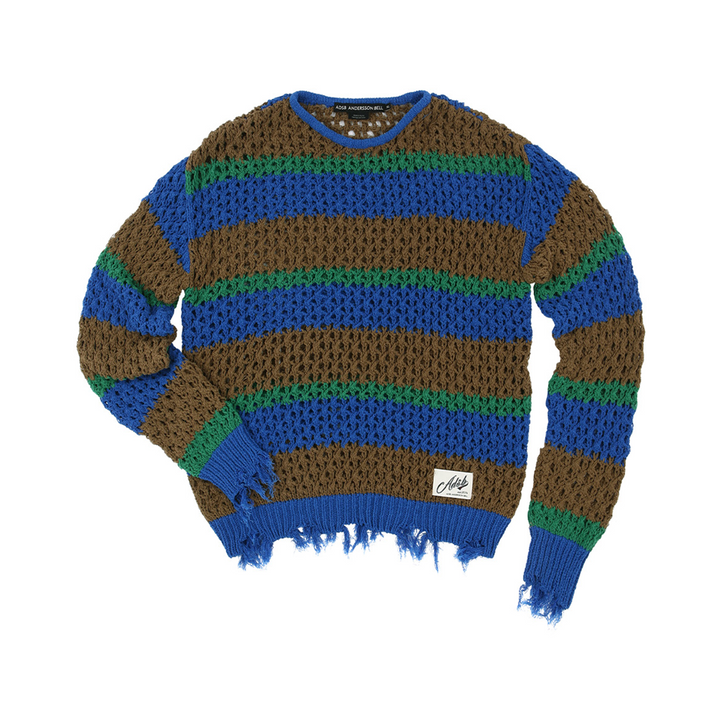 Andersson Bell Unisex Damaged Stripe Boatneck Sweater Blue/Green ATB1239U