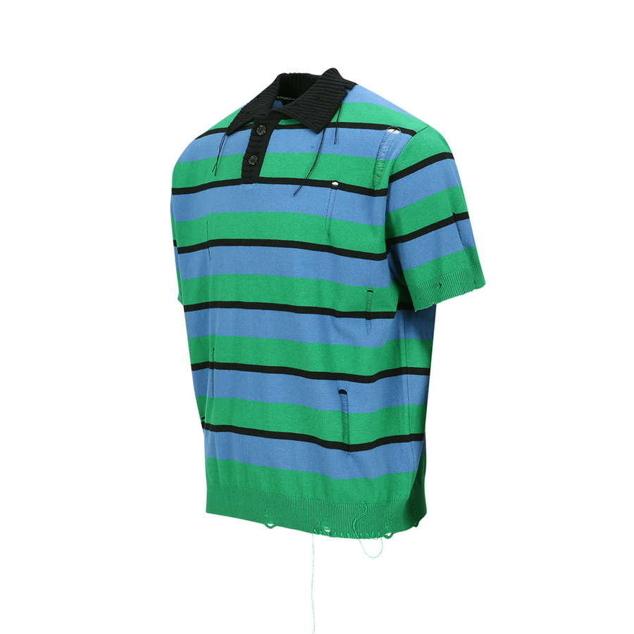 Andersson Bell Damaged Stripe Polo Sweater Blue/Green/Black ATB1242M