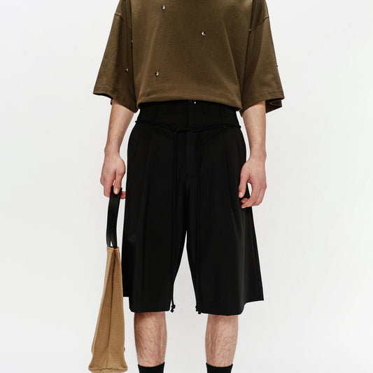 Song For The Mute Double Pleated Shorts Black 251_MST048_POLYBLK