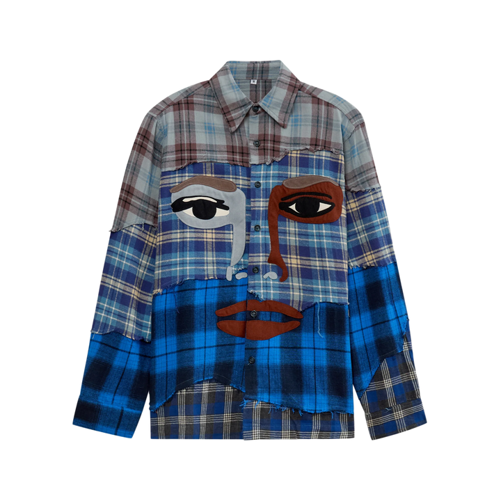 Kidsuper Face Patchworked Flannel Blue
