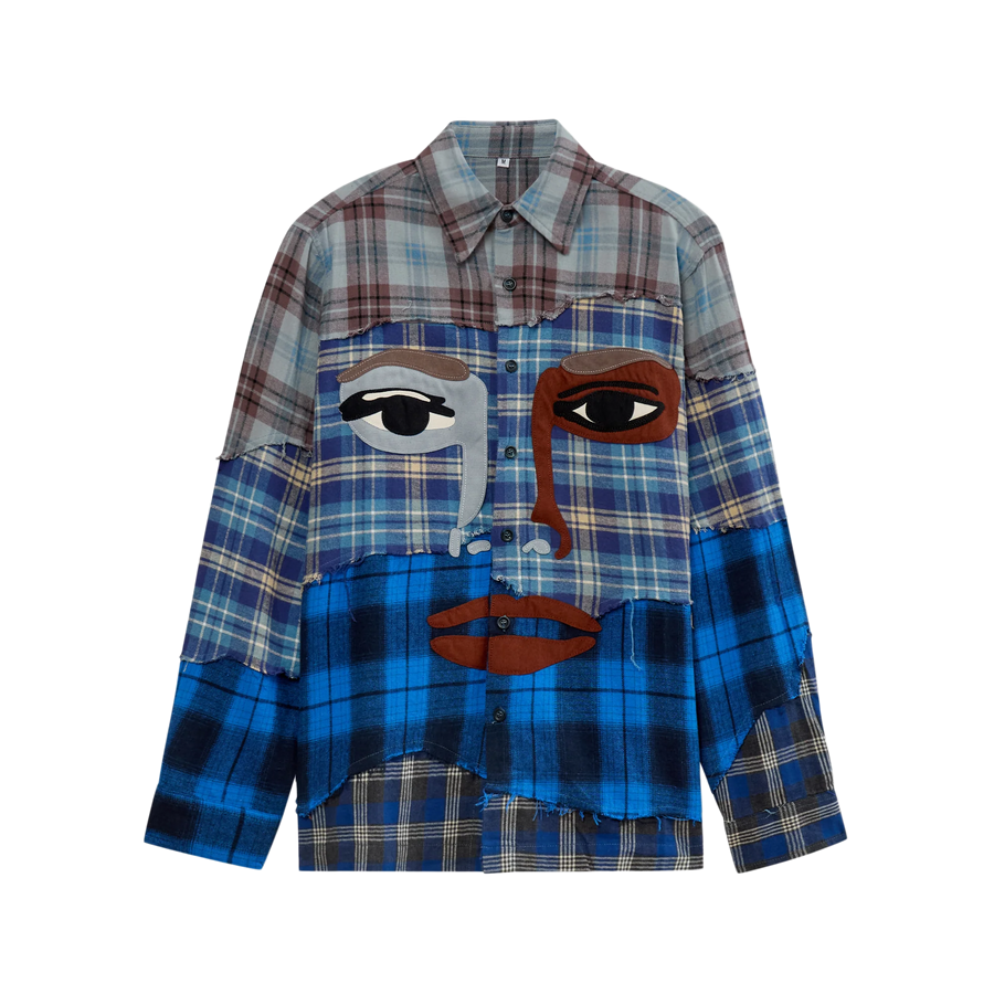 Kidsuper Face Patchworked Flannel Blue