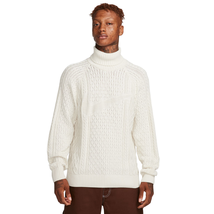 Nike Life Mens Cable Knit Turtleneck Light Bone FB7770 072 Laced