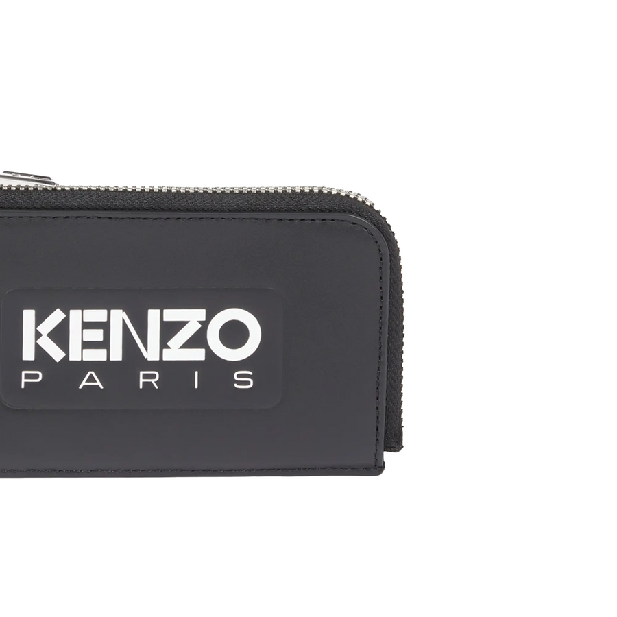 Kenzo Emboss Leather Zip Card Holder Black