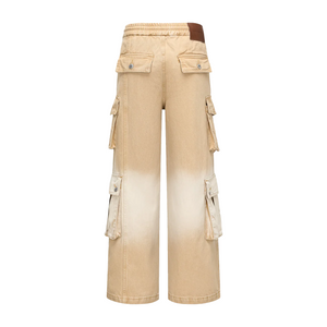 Feng Chen Wang Gradient Washed Denim Cargo Pants Beige