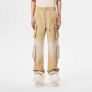 Feng Chen Wang Gradient Washed Denim Cargo Pants Beige