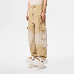 Feng Chen Wang Gradient Washed Denim Cargo Pants Beige