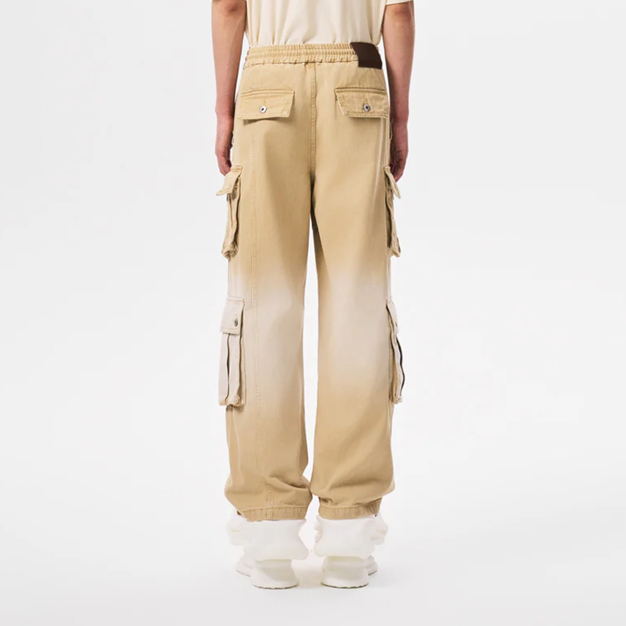 Feng Chen Wang Gradient Washed Denim Cargo Pants Beige