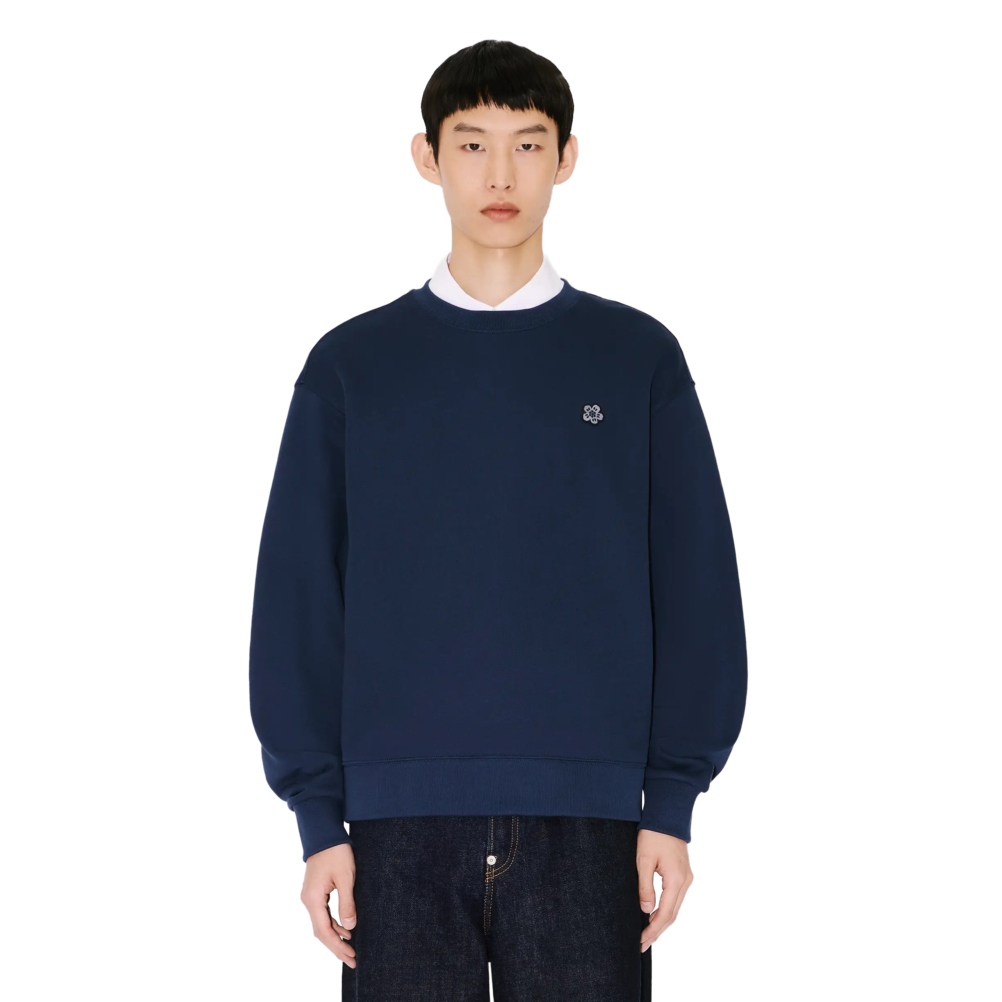 Kenzo Flower Embroidered Sweatshirt Navy Blue FG55SW2034MJ76