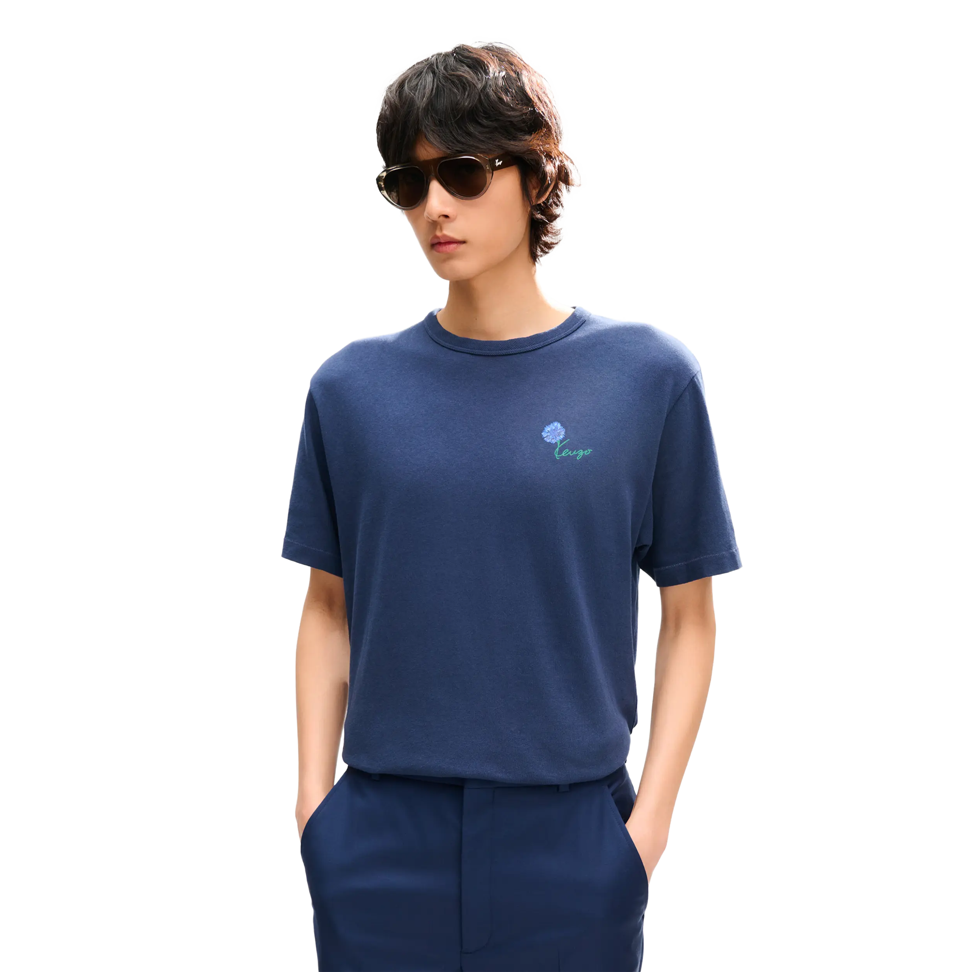Kenzo Tulip Classic T-Shirt Blue Black FG65TS2934SK.79