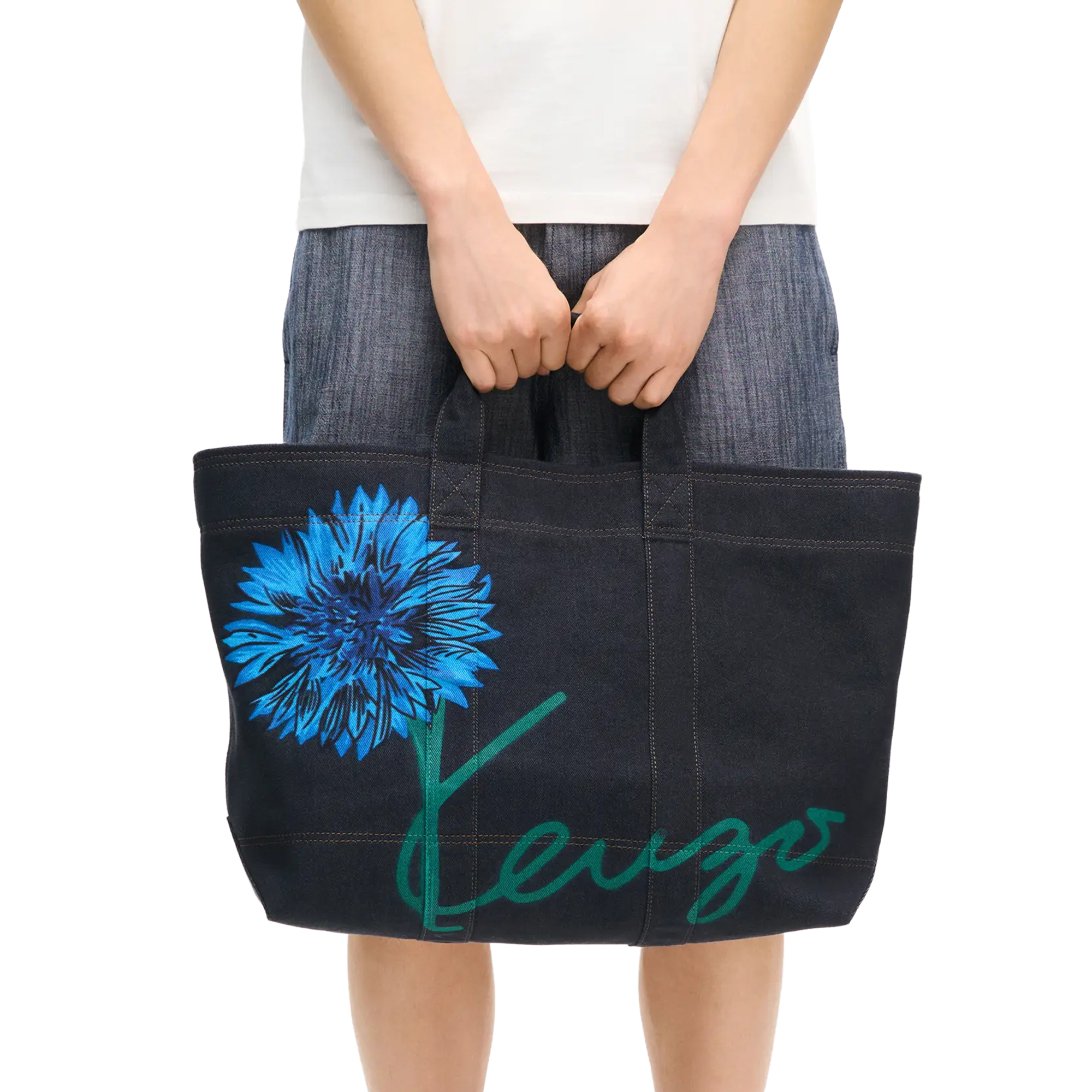 Kenzo Tulip Large Shopper Tote Bag Navy Blue FG68SA911F24