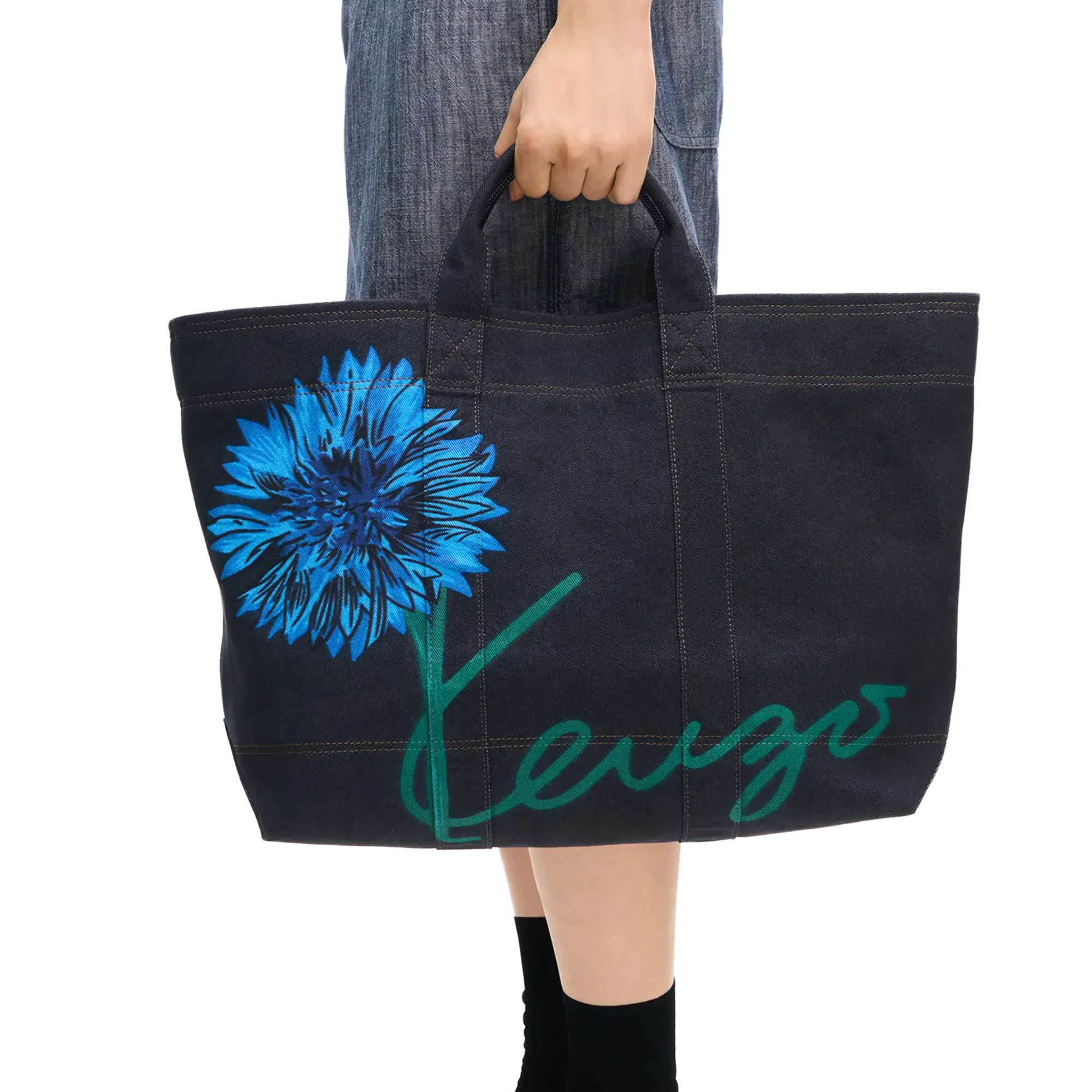 Kenzo Tulip Large Shopper Tote Bag Navy Blue FG68SA911F24