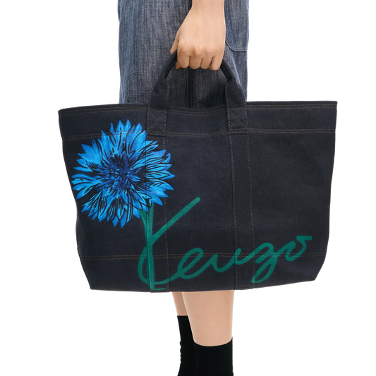 Kenzo Tulip Large Shopper Tote Bag Navy Blue FG68SA911F24