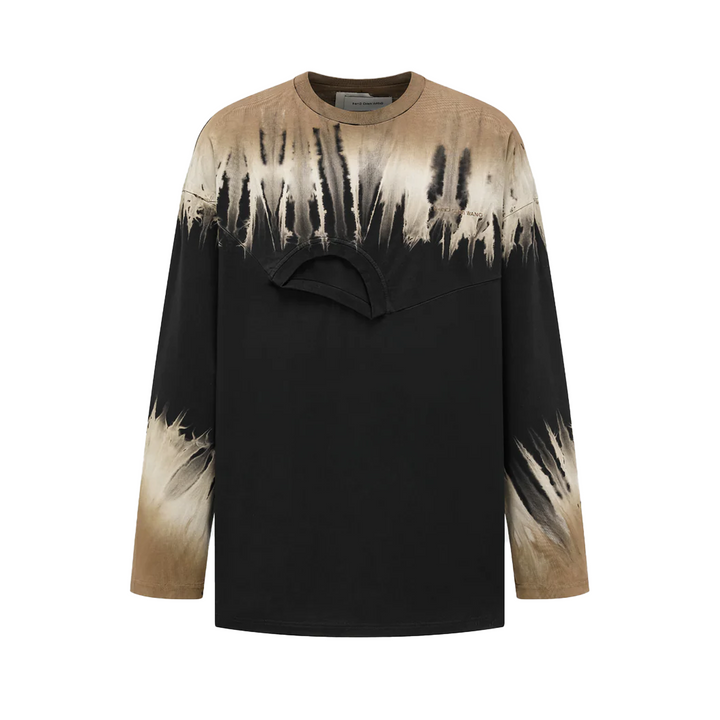 Feng Chen Wang  Deconstructed Tie-Dye Long-Sleeve Shirt Black/Khaki