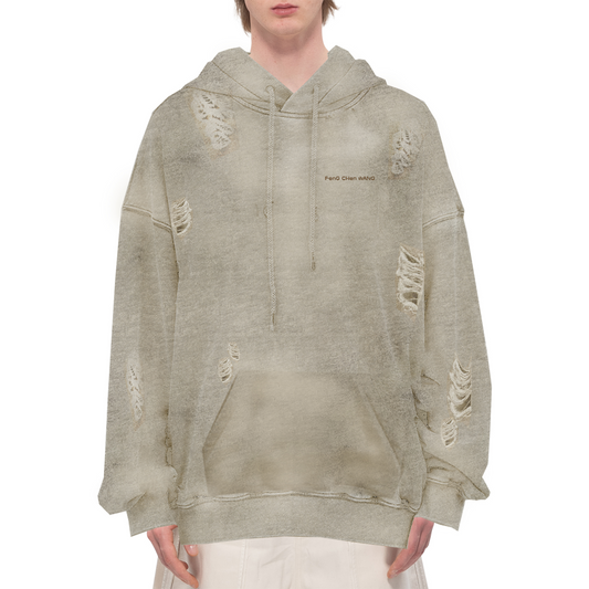 Feng Chen Wang Sandwashed Ripped Jersy Hoodie Grey