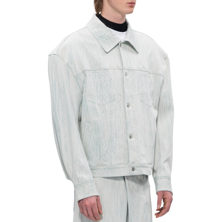 Feng Chen Wang Denim Teal Painted Oversized Jacket Cyan