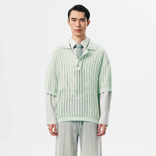Feng Chen Wang  Oversize Knit Polo Pale Green