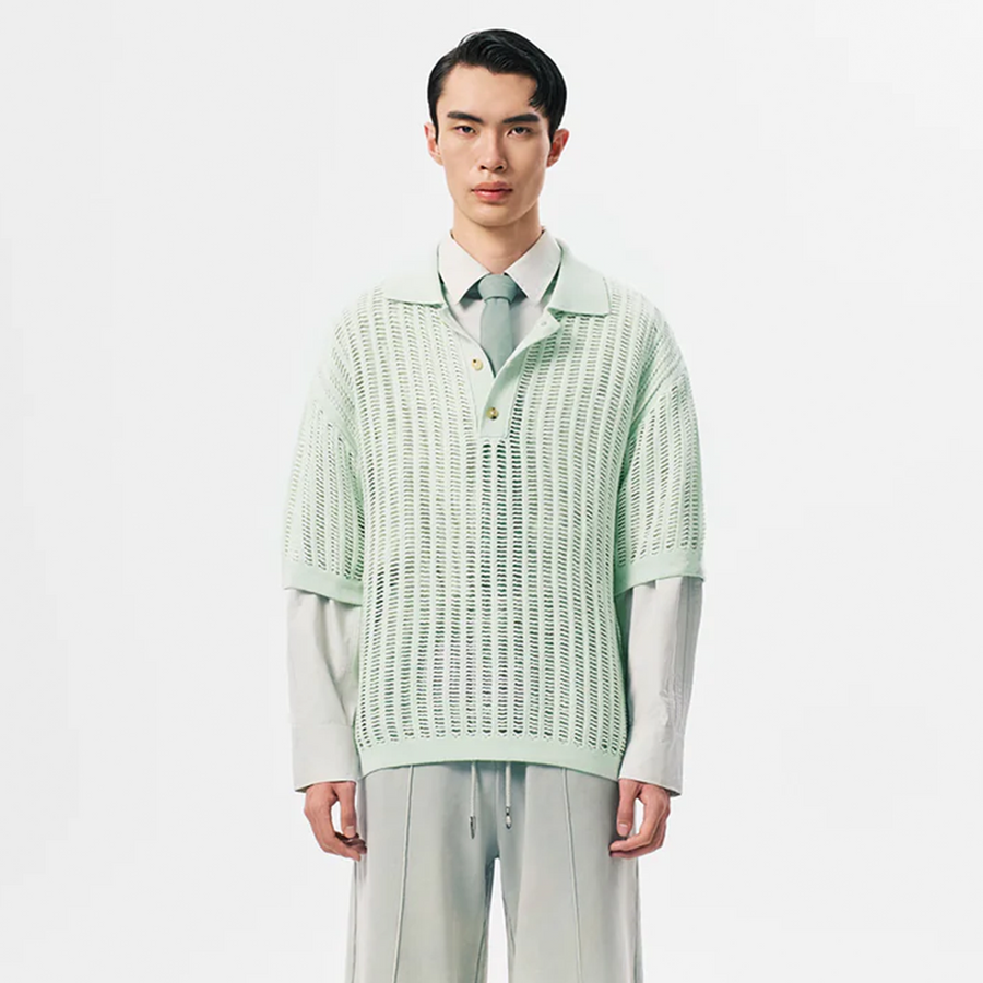 Feng Chen Wang  Oversize Knit Polo Pale Green