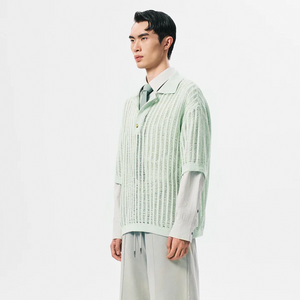 Feng Chen Wang  Oversize Knit Polo Pale Green