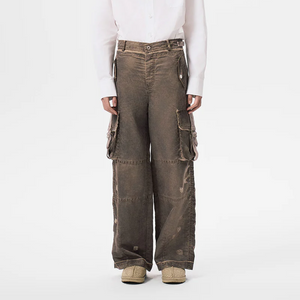 Feng Chen Wang Sandwashed Nylon Cargo Pants Olive Green