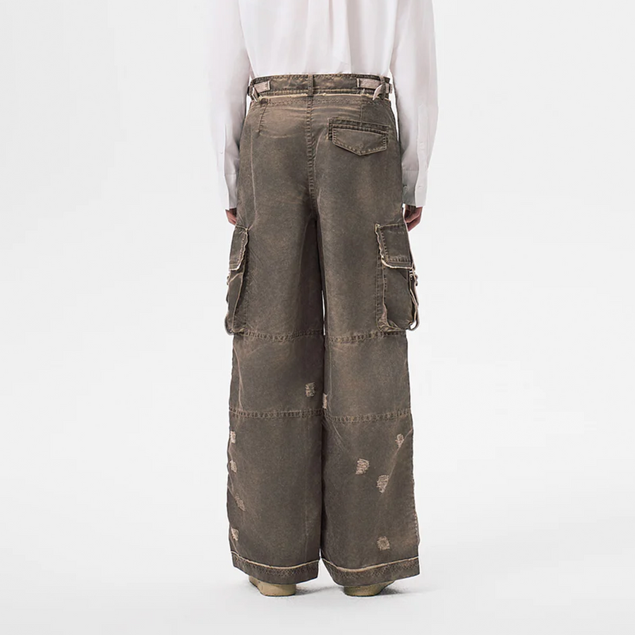 Feng Chen Wang Sandwashed Nylon Cargo Pants Olive Green