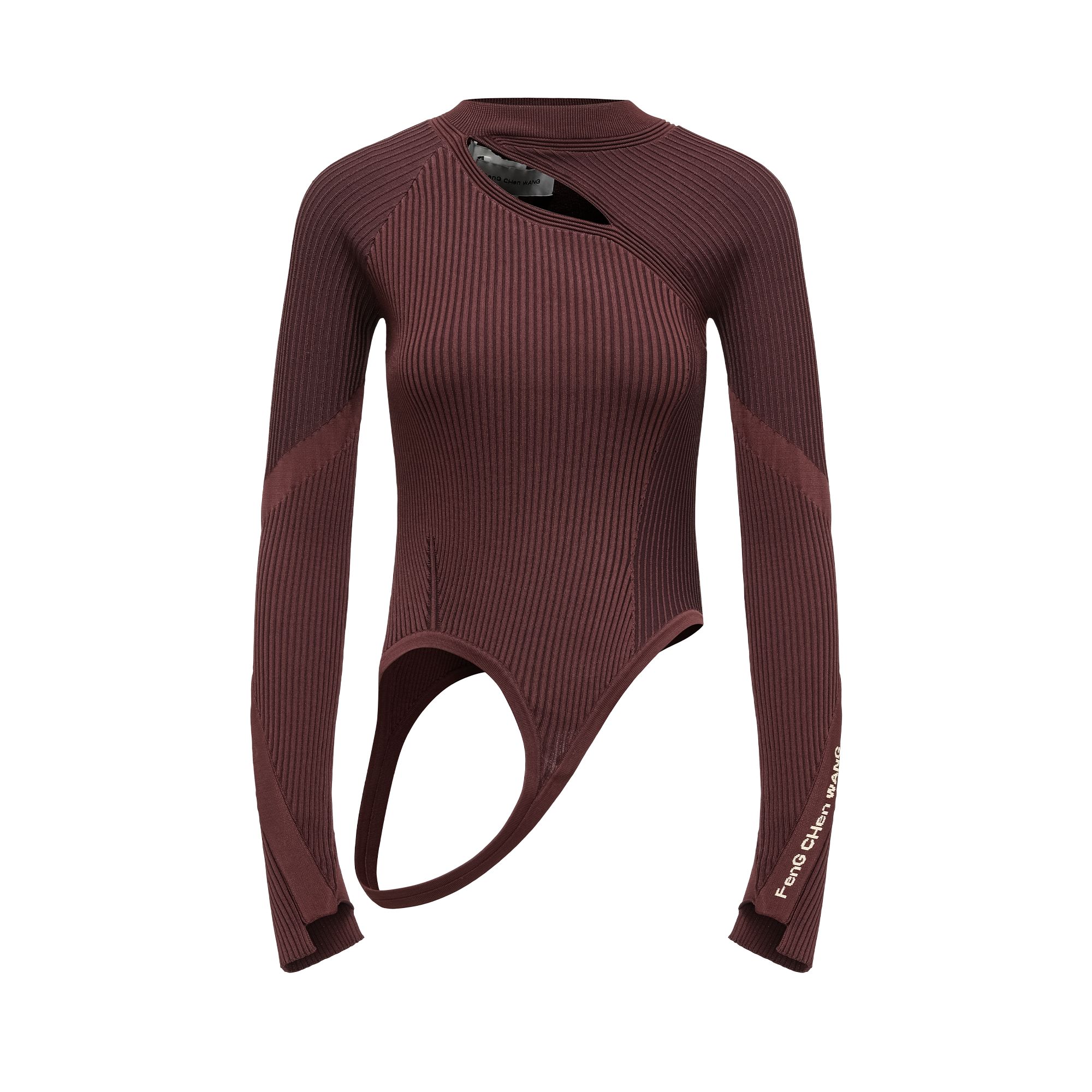 Feng Chen Wang Women's Deconstructed Knit Logo Top Red Brown