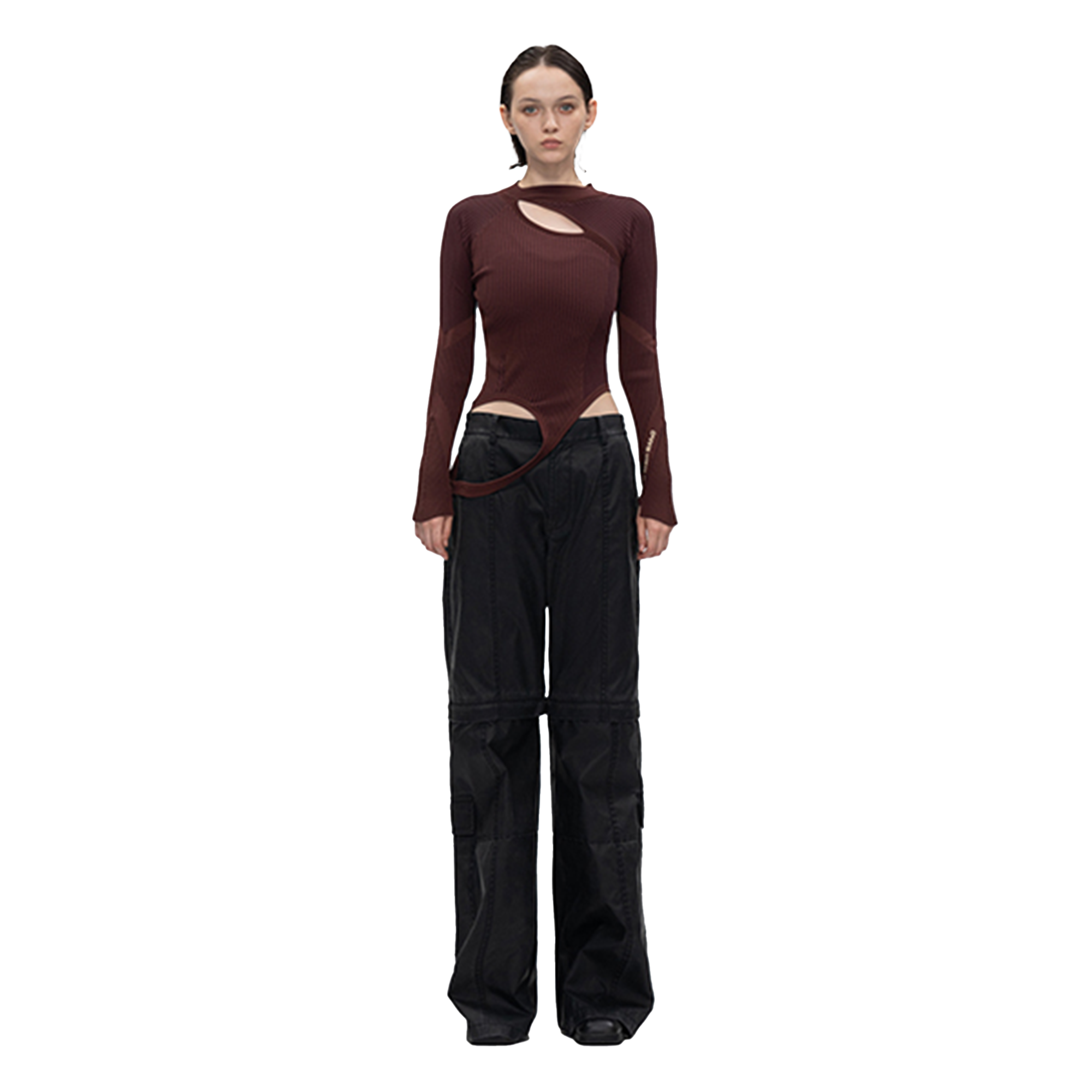 Feng Chen Wang Women's Deconstructed Knit Logo Top Red Brown