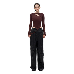 Feng Chen Wang  Deconstructed Knit Logo Top Red Brown