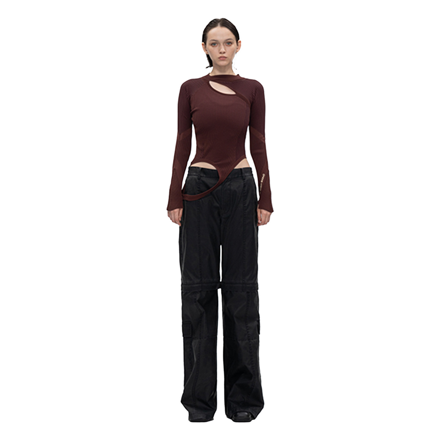 Feng Chen Wang  Deconstructed Knit Logo Top Red Brown